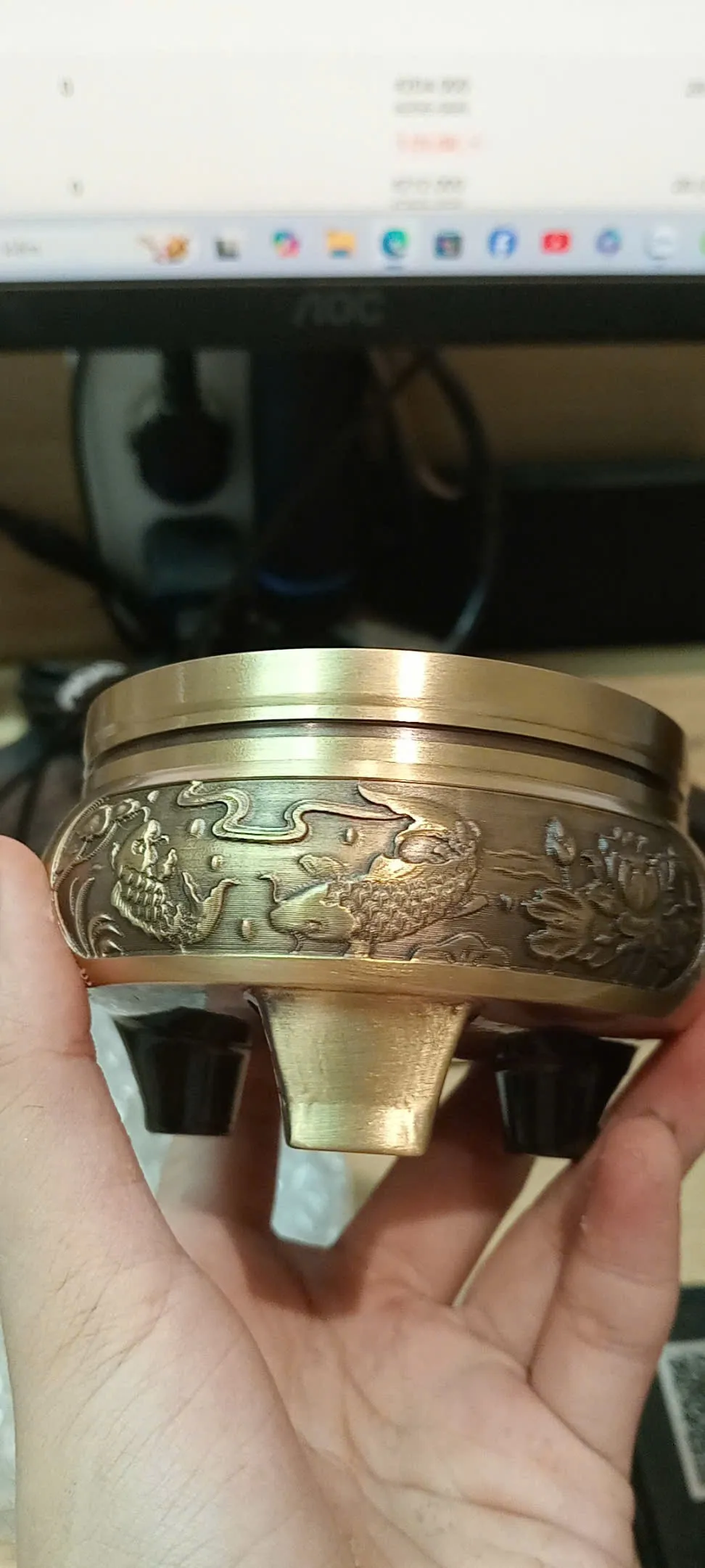 Brass Alloy Agarwood Incense Burner – Dragon Phoenix &amp; Koi Design (9.2 cm) | Vietnamese Oud Accessories